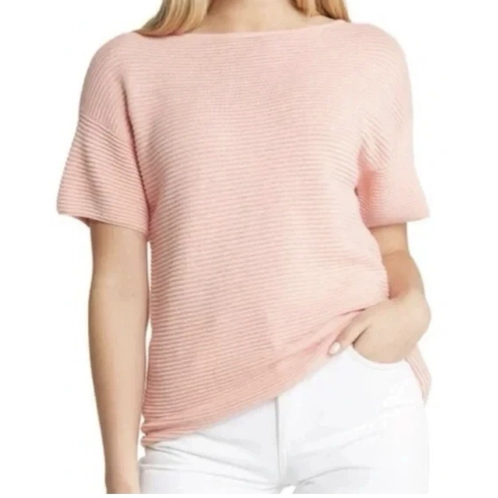 Tommy Bahama Bonita Ottoman Ribbed Short Sleeve Sweater Sparkle Coral Sz-M